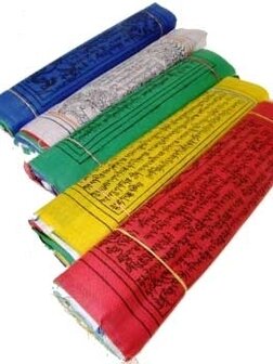 Tibetaanse gebedsvlaggen slinger van 5 vlaggetjes 10 x 12 cm