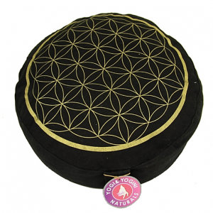 Meditatiekussen: zwart met gouden levensbloem - Flower of Life Fair trade