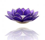 Lotus Theelicht houder met gouden rand - chakra 6 - paars