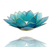 Theelicht houder met gouden rand - chakra 5 - blauw