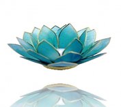 Lotus Theelicht houder met gouden rand - chakra 5 - blauw