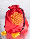 Rood Satijnen Zakje met Gele Flower of Life - Levensbloem